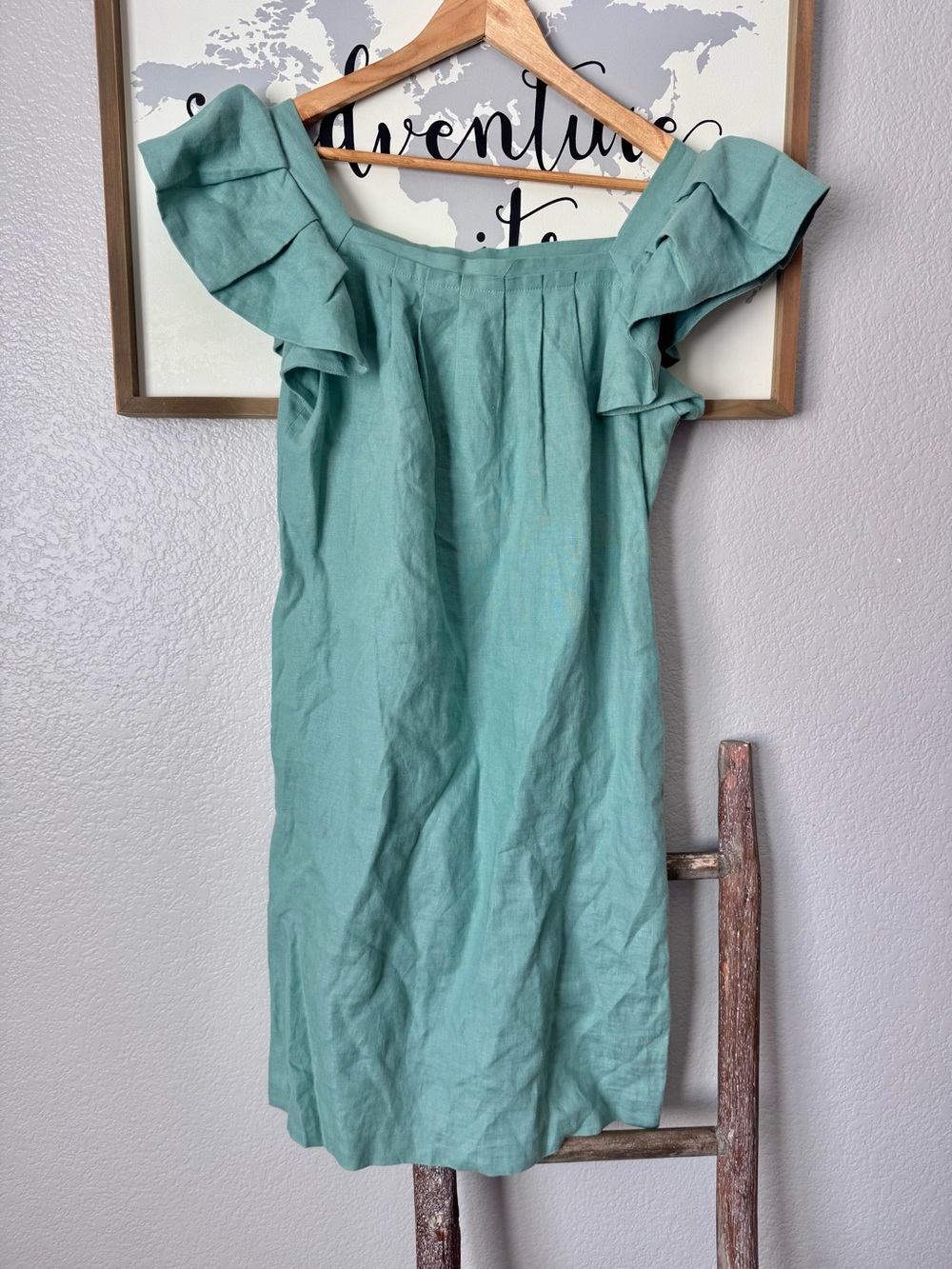 Hunter Dixon ruffle sleeve linen dress medium sea foam green